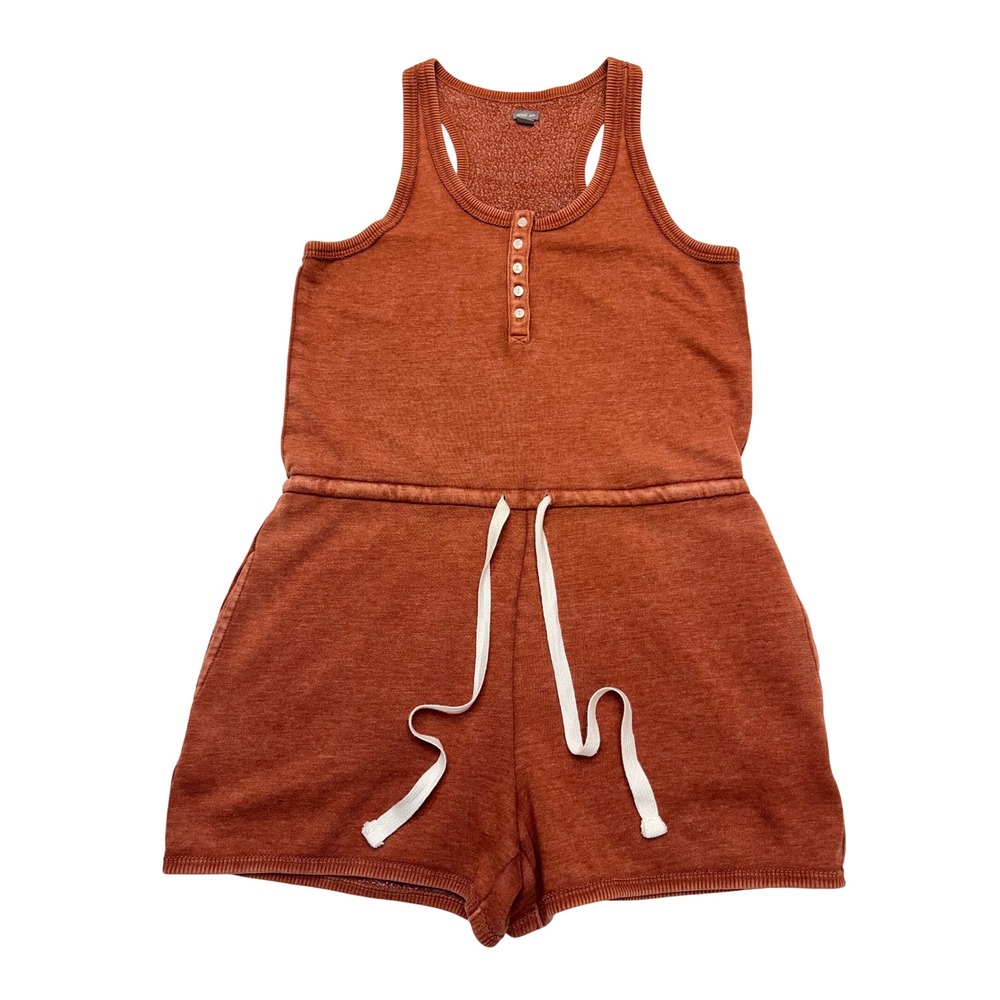 Aerie Terracotta Rust Fleece Sleeveless Drawstring Earthy Lounge Romper Size XS